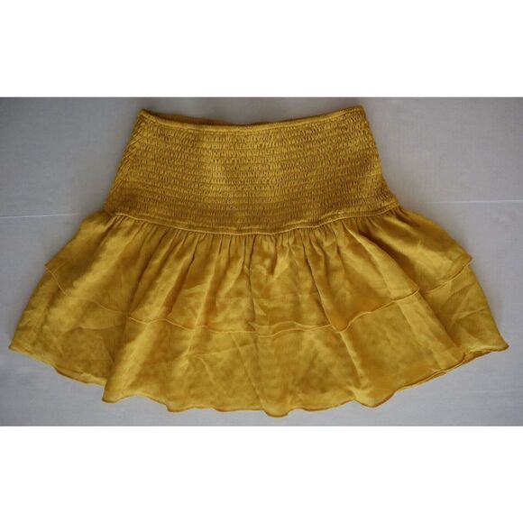 Super Down Women's Sz Medium Yellow Shirred Waist Tiered Above The Knee Skirt - Picture 2 of 5